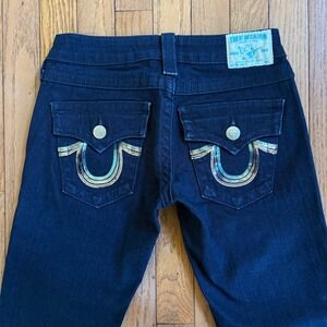 True Religion Billy Sequin Bling Jeans‎ Y2K 25 Dark Blue Y2Womens Western Denim